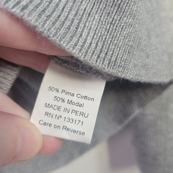 Planet by Lauren G Pima Cotton and Modal Boxy Gray V Neckline Cut Out Sweater OS - Picture 7 of 12